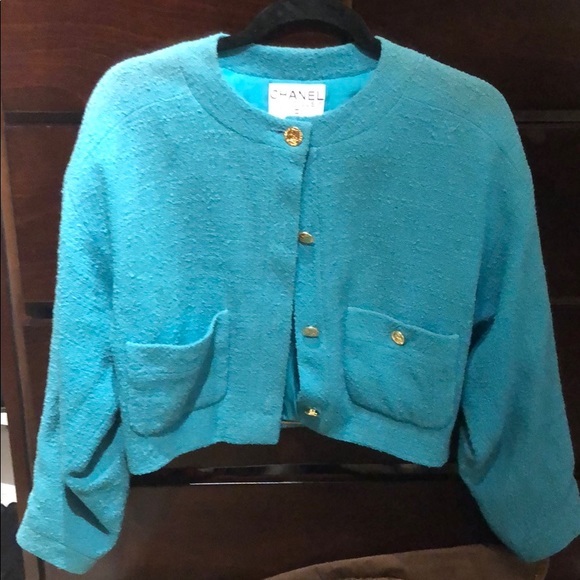 Chanel vintage teal cropped blazer
